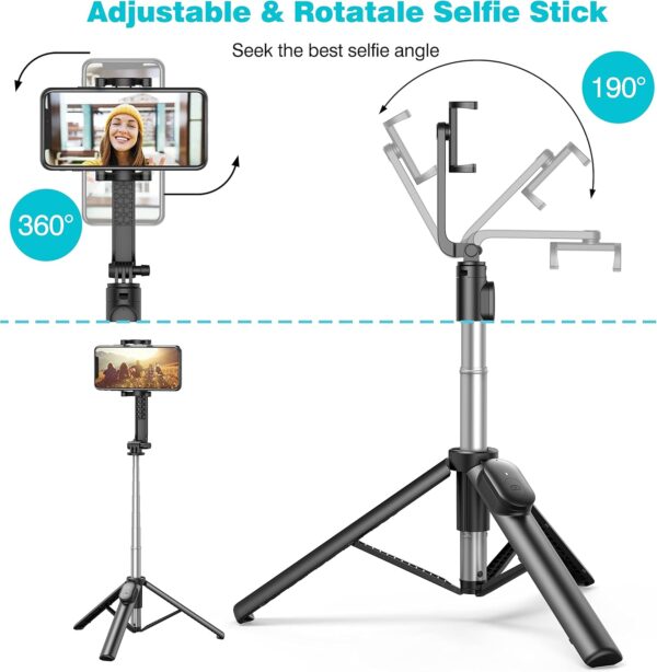 Selfie Stick, Extendable Selfie Stick Tripod with Wireless Remote & Phone Holder, Portable Phone Tripod for Group Selfie/Live Streaming/Video Recording, Compatible with iPhone & Android Devices - Image 3