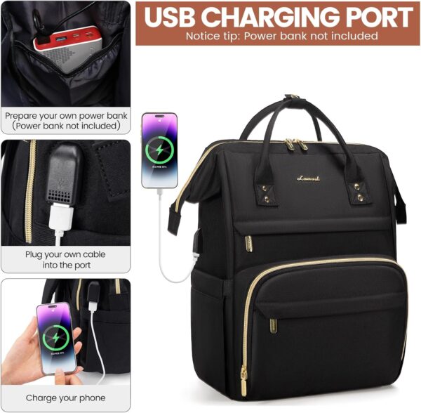 LOVEVOOK Laptop Backpack,15.6 Inch Professional Womens Purse Computer Bag Nurse Teacher Backpack,Waterproof College Work Bags Carry on Travel Back Pack with USB Port,Black - Image 3