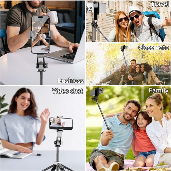 Selfie Stick for Phone Quadpod, 53" Phone Stand, Cell Phone Tripod with Wireless Remote, iPhone Quadpod Stand,Selfie Stick Tripod for iPhone Compatible with All Cell Phones,Camera - Image 7