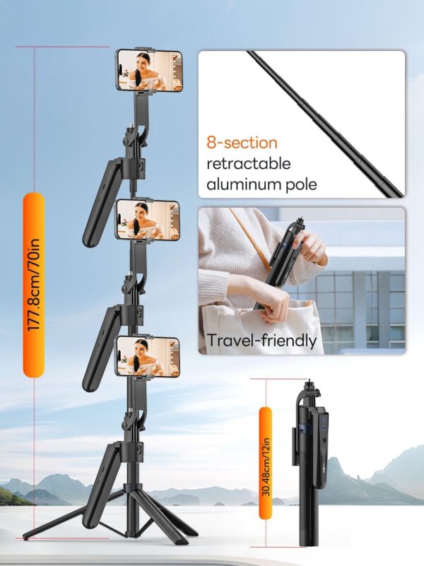 70” Auto Face Tracking Tripod, Extendable 360° Rotation Phone Holder for iPhone and Android, Selfie Stick w/Remote Control and Smart Gesture,Phone Tripod Video Recording for TikTok(UTK-01) - Image 7