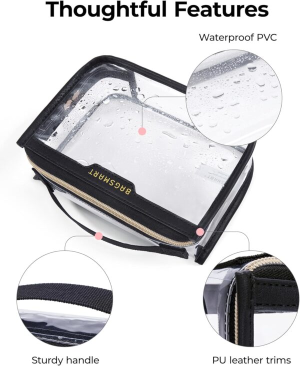BAGSMART TSA Approved Toiletry Bag, Clear Travel Toiletry Bag, Makeup Cosmetic Pouch Bag for Women Quart Size Compliant Bag Organizer for Travel Essentials (Black Pack of 2, Pack of 2-new model) - Image 5