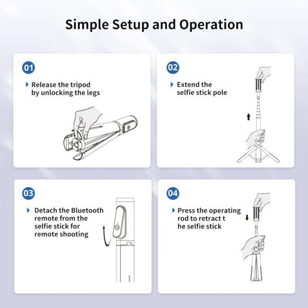 ATUMTEK Selfie Stick Tripod, Extendable 3 in 1 Aluminum Bluetooth Selfie Stick with Wireless Remote and Tripod Stand for iPhone 16/15/14/13/12/11 Pro Max/XS Max/XS/XR/X/8/7, Samsung Smartphones Black - Image 8