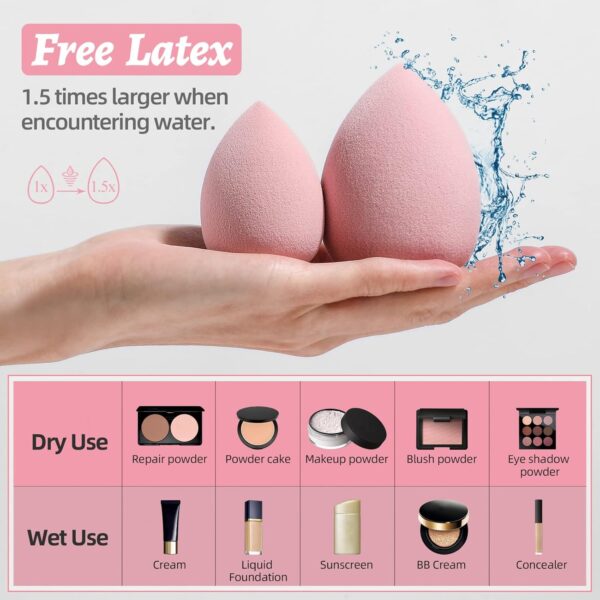 Makeup Sponge Set BS-MALL with Storage Case 7 Pcs for Liquid, Cream, and Powder, Multi-colored with 1 Mini Makeup Sponge Pink (A-Pink） - Image 3