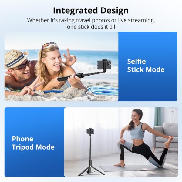 SYNCWIRE 55" Selfie Stick Phone Tripod, All-in-one Extendable Aluminum Cell Phone Tripod Stand Travel Tripod with Rechargeable Bluetooth Remote, Compatible with iPhone, Samsung and More Android Phone - Image 8