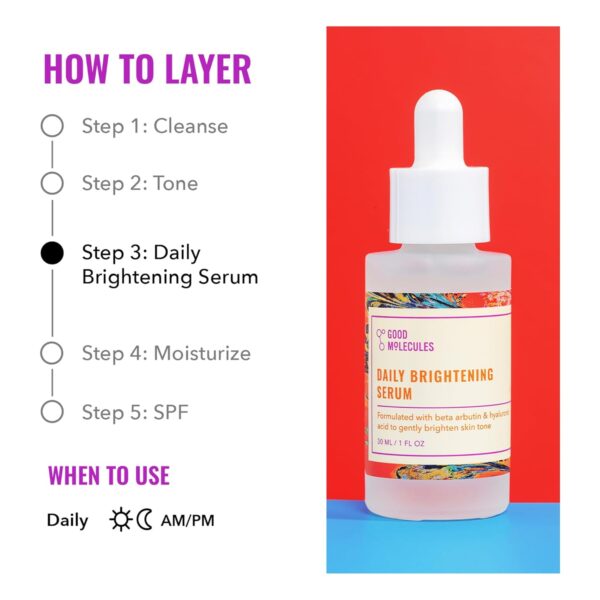 Good Molecules Daily Brightening Serum - Hydrating Facial Serum with Beta Arbutin and Hyaluronic Acid to Moisturize - Anti-Aging Skincare for Face - Image 4