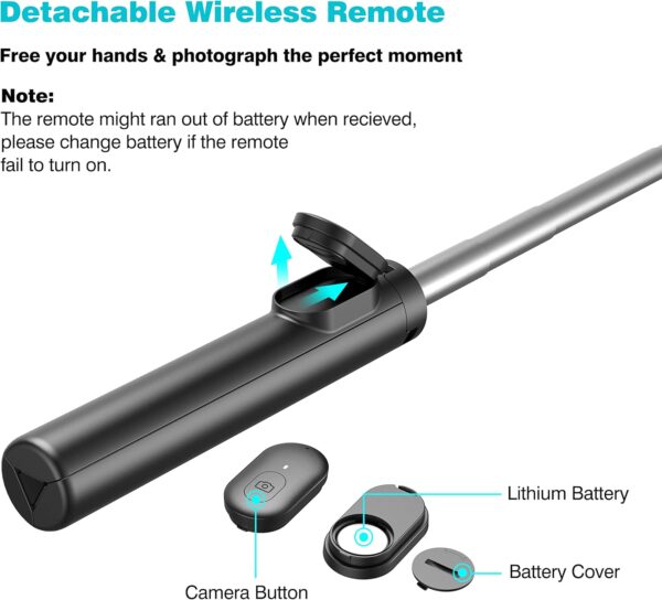 Selfie Stick, Extendable Selfie Stick Tripod with Wireless Remote & Phone Holder, Portable Phone Tripod for Group Selfie/Live Streaming/Video Recording, Compatible with iPhone & Android Devices - Image 2