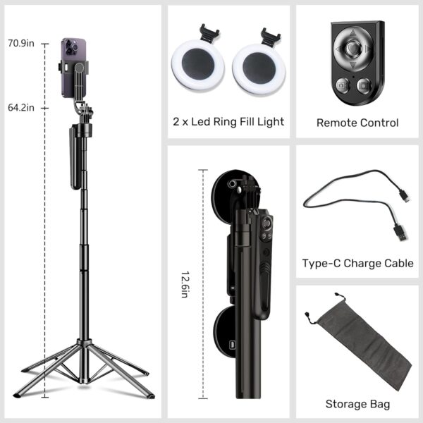 Auto Face Tracking Selfie Stick Tripod for iPhone with Light,360 Rotation That Follows Your Movement,70" Phone Camera Tripod Stand with Remote for Content Creator Vlog Live Stream Video Recording - Image 7