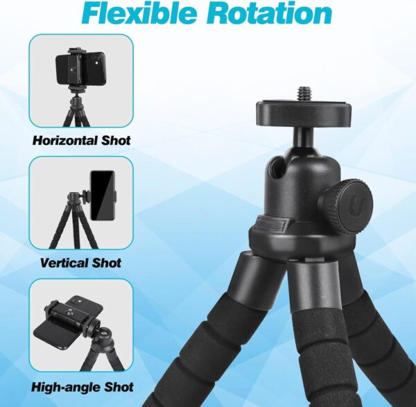 UBeesize Phone Tripod, Portable and Flexible Tripod with Wireless Remote and Clip, Cell Phone Tripod Stand for Video Recording(Black) - Image 2