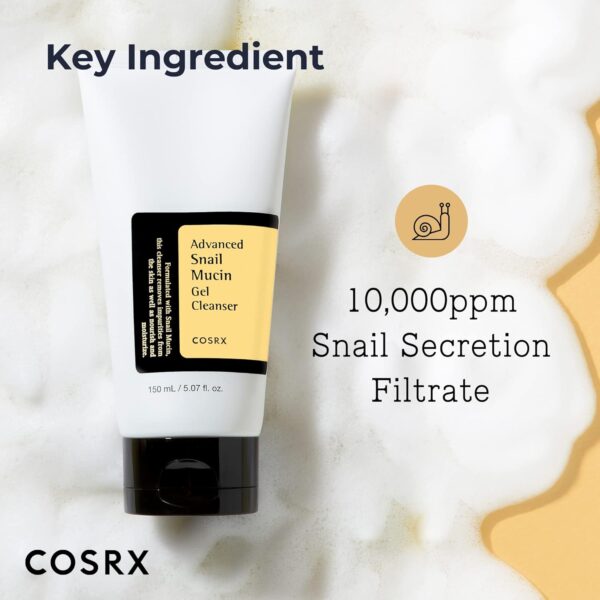 COSRX Advanced Snail Mucin Gel Cleanser, 5.07 Fl Oz / 150 mL, Rich Daily Deep Cleansing Gel for Dry & Sensitive Skin, Korean Skin Care, Not Tested on Animals, No Parabens - Image 4
