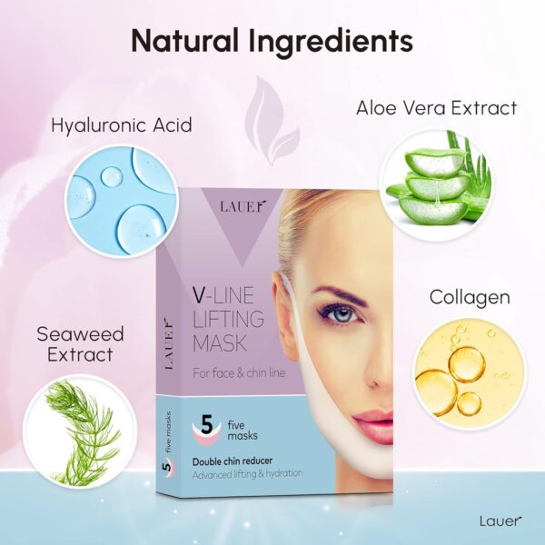 V Shaped Contouring Face Mask Line Shaping Lifting Belt Neck Reduction Jawline Lift Tape Enhancer Face Patch Firming Tightening Skin Chin Up Sculpting Collagen Mask Hyaluronic Acid Aloe Vera 5 pcs - Image 3