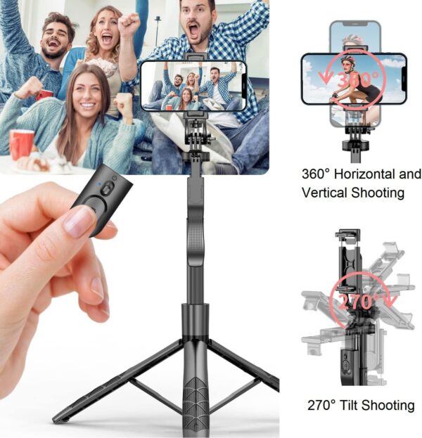 60" Phone Tripods Selfie Stick - All in One Extendable Cell Phone Tripod Stand Holder with Wireless Remote, Handheld Phone Stabilizer Travel Tripod for iPhone Android Camera for Video Recording Vlog - Image 5