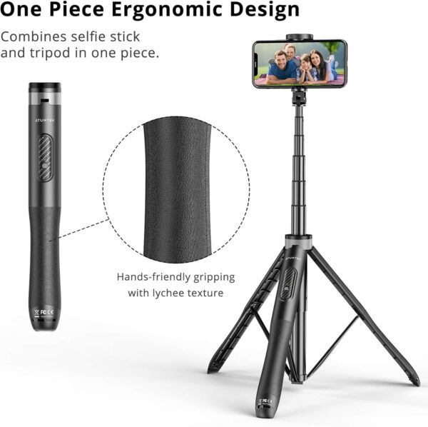 ATUMTEK 51" Selfie Stick Tripod, All in One Extendable Phone Tripod Stand with Bluetooth Remote 360° Rotation for iPhone and Android Phone Selfies, Video Recording, Vlogging, Live Streaming, Black - Image 4