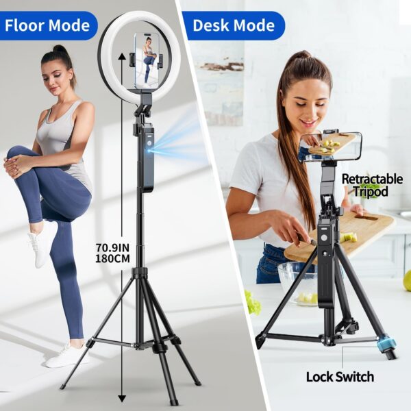 Upgraded Auto Face Tracking Tripod 360° Rotation with Stand, 10" Ring Light Phone Tripod & Selfie Stick with Remote and Gesture Control, No App, Built-in Tracking Camera for Video/Live Streaming - Image 2