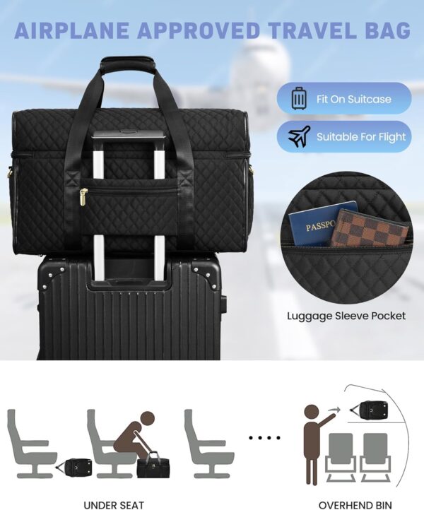 Weekender Travel Duffle Bag for Women: Overnight Bags with Shoe Compartment Carry on Bags for Airplanes with Toiletry Bag Weekend Yoga Gym Bag with Wet Pocket Black - Image 6