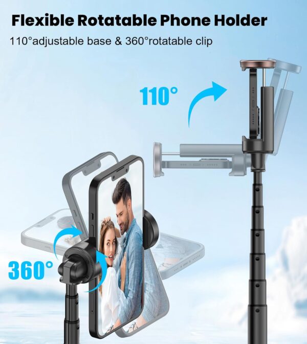 TONEOF 60" Selfie Stick Tripod for Video,All-in-1 Extendable Cell Phone Tripod Stand with Integrated Remote,360° Rotate Lightweight & Portable Tripod for 4-7” iPhone/Android/Photo & Video Kits/Travel - Image 2
