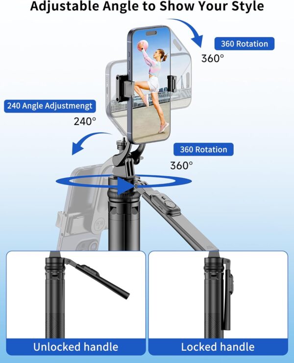 Selfie Srick Tripod Phone:70.8" Adjustable Stand for iPhone 15/Samsung S23/GoPro, Portable Tripod for Camera & Phone, Vlogging, YouTube Live Streaming, Travel Photography - Image 5