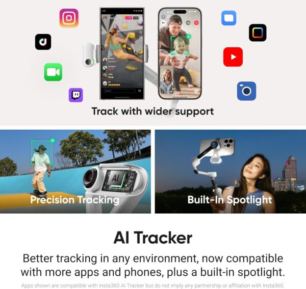 Insta360 Flow 2 Pro Grey - Foldable AI Phone Gimbal, iPhone Native Tracking in 200+ iOS Apps, Multi-Person Tracking, 360º Pan Tracking, Built-In Tripod/Selfie Stick, iPhone/Android Portable Stabilizer - Image 11