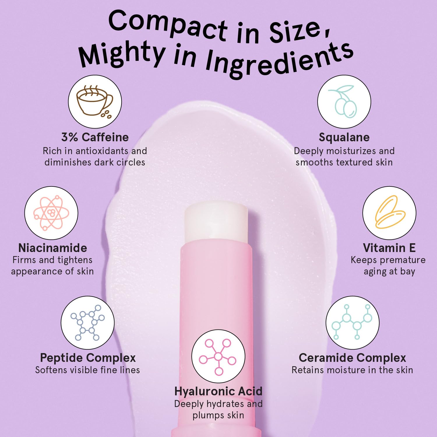 grace & stella Under Eye Brightener Balm Stick - Caffeine Eye Cream for Dark Circles, Puffiness, Wrinkles - Moisturizer Stick with Niacinamide, Hyaluronic Acid, Peptides - Vegan Skincare (0.13oz/3.5g) - Image 4