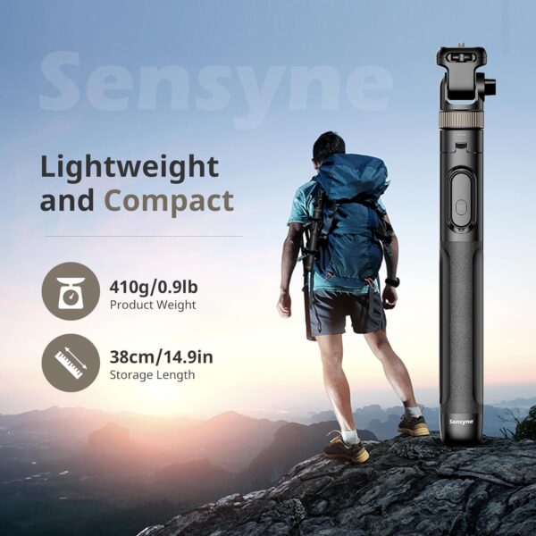 Sensyne 72" Extendable Tripod for iPhone & Selfie Stick with Detachable Phone Holder & Wireless Remote, Compatible with All Cell Phones, Black - Image 5
