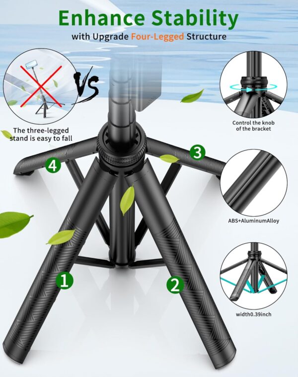 71" Cell Phone Tripod & Selfie Stick, for iPhone Tripo d Stand, Travel Tripod with Remote, Phone Selfie Stick for iPhone 11/14/ 15/16 Compatible with All Phones,for gopro and Cameras - Image 3