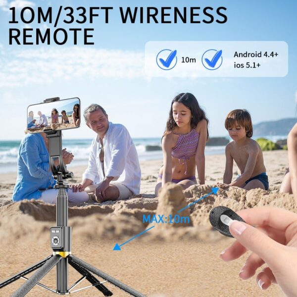 Stick Selfie Phone Tripod - 86.6'' Cell Phone Holder with Detachable Wireless Remote, Video and Picture, Phone Stand for iPhone Quadpod, Android, Camera - Image 6