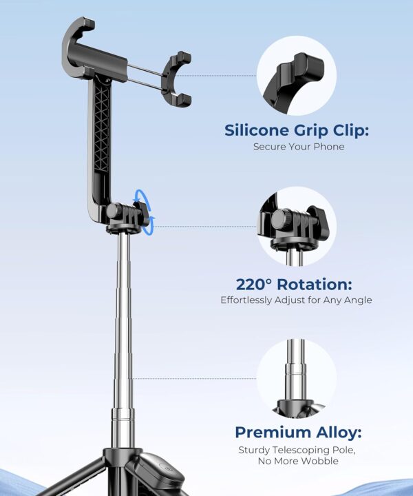 67‘’ Selfie Stick Tripod, Phone Tripod with Wireless Remote Control, Portable Selfie Stick for Photograph, Live Streaming, Video Recording, Compatible with All Cell Phones, Black - Image 5