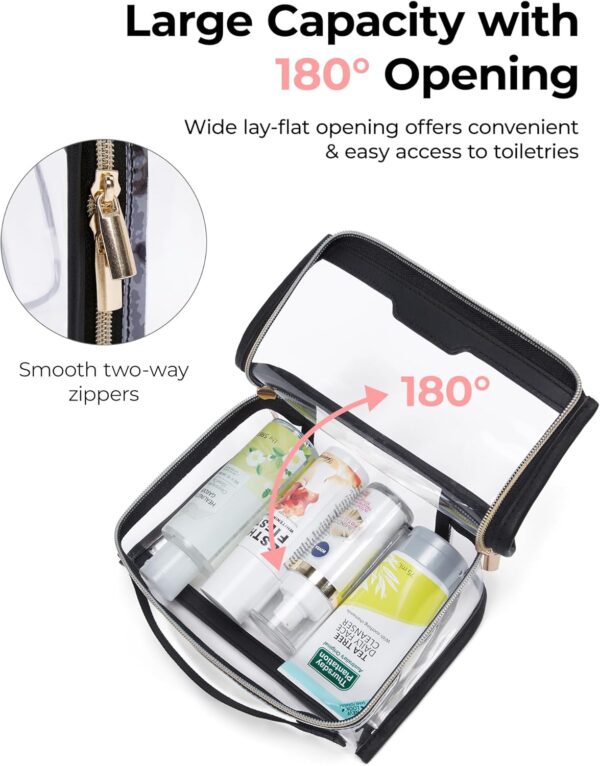 BAGSMART TSA Approved Toiletry Bag, Clear Travel Toiletry Bag, Makeup Cosmetic Pouch Bag for Women Quart Size Compliant Bag Organizer for Travel Essentials (Black Pack of 2, Pack of 2-new model) - Image 4