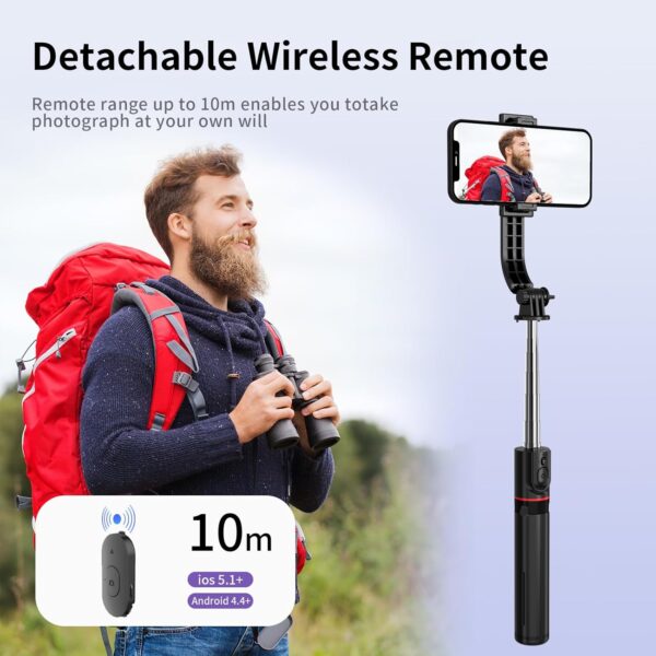 Selfie Stick Tripod, 44" Extendable, 360° Rotatable, Wireless Remote, Detachable Phone Holder, Lightweight & Portable, Compatible with iPhone, Samsung, Android, Ideal for Travel & Vlogging - Image 4