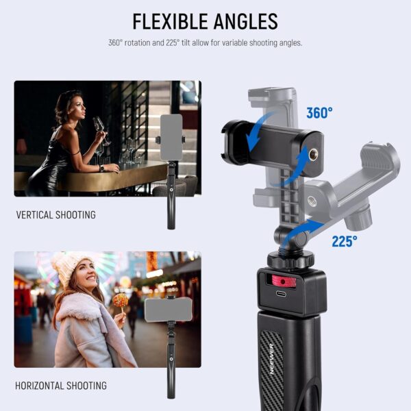 NEEWER 31.5" Rechargeable Selfie Stick with Battery & Remote, 3.7V/3500mAh PD18W Bidirectional Action Camera Phone Extension Pole Stand Power Grip, Compatible with iPhone Samsung GoPro DJI, PA993 - Image 5