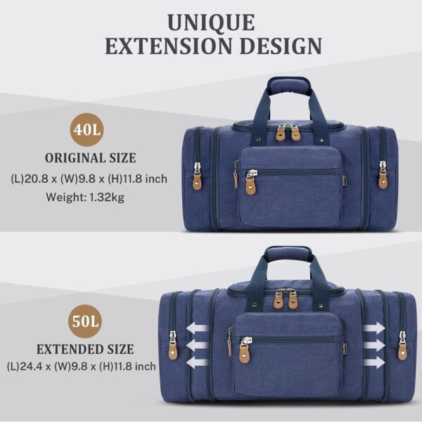 Gonex Canvas Duffle Bag for Travel 50L Expandable Duffel Weekend Overnight Bag men (Blue) - Image 5