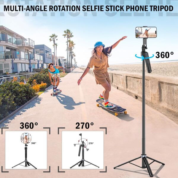 70" Face Tracking Tripod 360 Rotation with Stand,Selfie Stick for iPhone and Android,Phone Tripod with Remote and Gesture Control,Built-in Tracking Camera Selfiestick for Vlog Video Recording Tiktok - Image 4