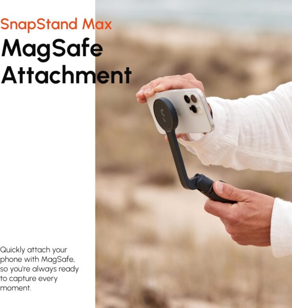 ShiftCam SnapStand Max – Magnetic Selfie Stick & Tripod – Compact, Foldable & Extendable with Tilt Head and Magnetic Bluetooth Remote (Stone, SnapStand Max) - Image 8