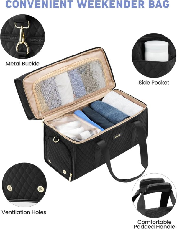 Weekender Travel Duffle Bag for Women: Overnight Bags with Shoe Compartment Carry on Bags for Airplanes with Toiletry Bag Weekend Yoga Gym Bag with Wet Pocket Black - Image 5