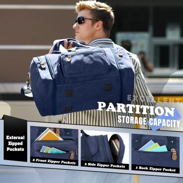 Gonex Canvas Duffle Bag for Travel 50L Expandable Duffel Weekend Overnight Bag men (Blue) - Image 7