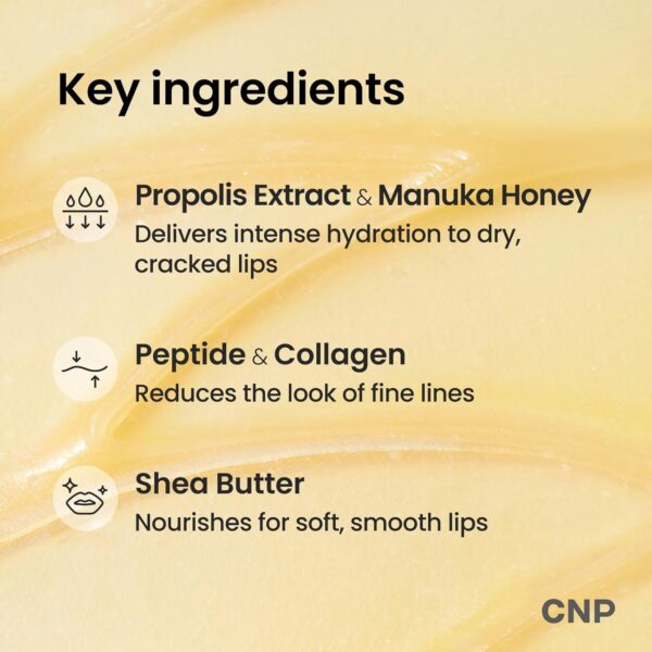 CNP Honey Lip Butter - Propolis Lipcerin™ Original, Hydrating Overnight Manuka Lip Balm & Mask, 12hrs Long-lasting Moisture, Gifts for Women, Korean Skin Care, 0.5 fl.oz. - Image 5