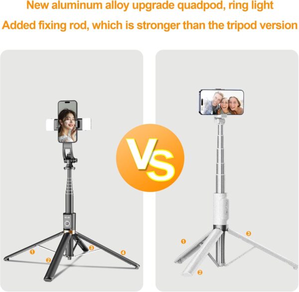 Stick Selfie Phone Tripod - 86.6'' Cell Phone Holder with Detachable Wireless Remote, Video and Picture, Phone Stand for iPhone Quadpod, Android, Camera - Image 5