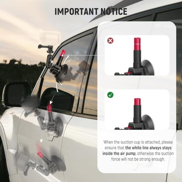 NEEWER Triple Suction Cup Car Mount Kit with 2in1 Extension Pole/Selfie Stick, Quick Release Outside Windshield Magic Arm Camera Mount with Action Camera Adapter Compatible with GoPro Insta360, CA065 - Image 3
