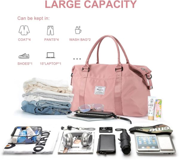 Womens travel bags, weekender carry on for women, sports Gym Bag, workout duffel bag, overnight shoulder Bag fit 15.6 inch Laptop Pink Large - Image 3