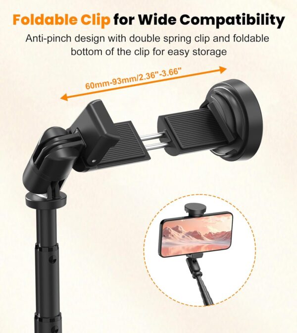 TONEOF 66" Automatic Phone Tripod with Magnetic Rechargable Remote,Selfie Stick 360° Vertical & Horizontal Rotatable,Stable for iPhone/Android(Black) - Image 6