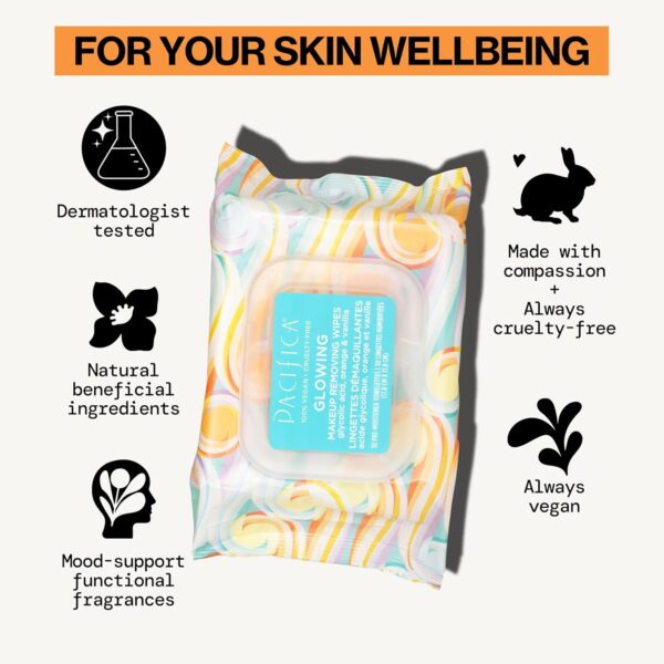 Pacifica Makeup Remover Face Wipes - Daily Facial Cleansing & Exfoliating Towelettes - Biodegradable - Organic - w/ Gycolic Acid - Clean Beauty Vegan & Cruelty-Free Dermatologist Tested 30 Count - Image 6