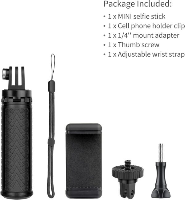 Mini Hand Grip Selfie Stick Tripod Stand for GoPro Hero 13 12 11 10 9 8 7 6 5 4 3,Session, Fusion, Max,Insta360, DJI, Akaso, Phone-Use it as a Selfie Stick Monopod, Handle, Travel Tripod - Image 7