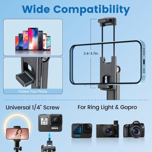 Marchpower 67'' Tripod for Cell Phone, Selfie Stick for iPhone Android with Remote and Light, Panoramic Photography Portable Travel Tripod for Video Recording/Live Streaming/Photography/Vlog - Image 7