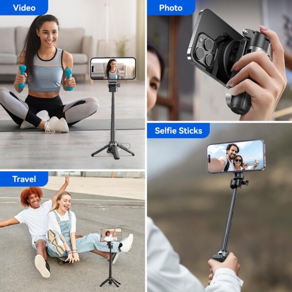 Magnetic Tripod for iPhone with Remote Control,4-in-1 Portable Selfie Stick with Extendable Stand,Phone Travel Tripod for iPhone 16 15 14 13 12 Pro Max Mini - Image 3