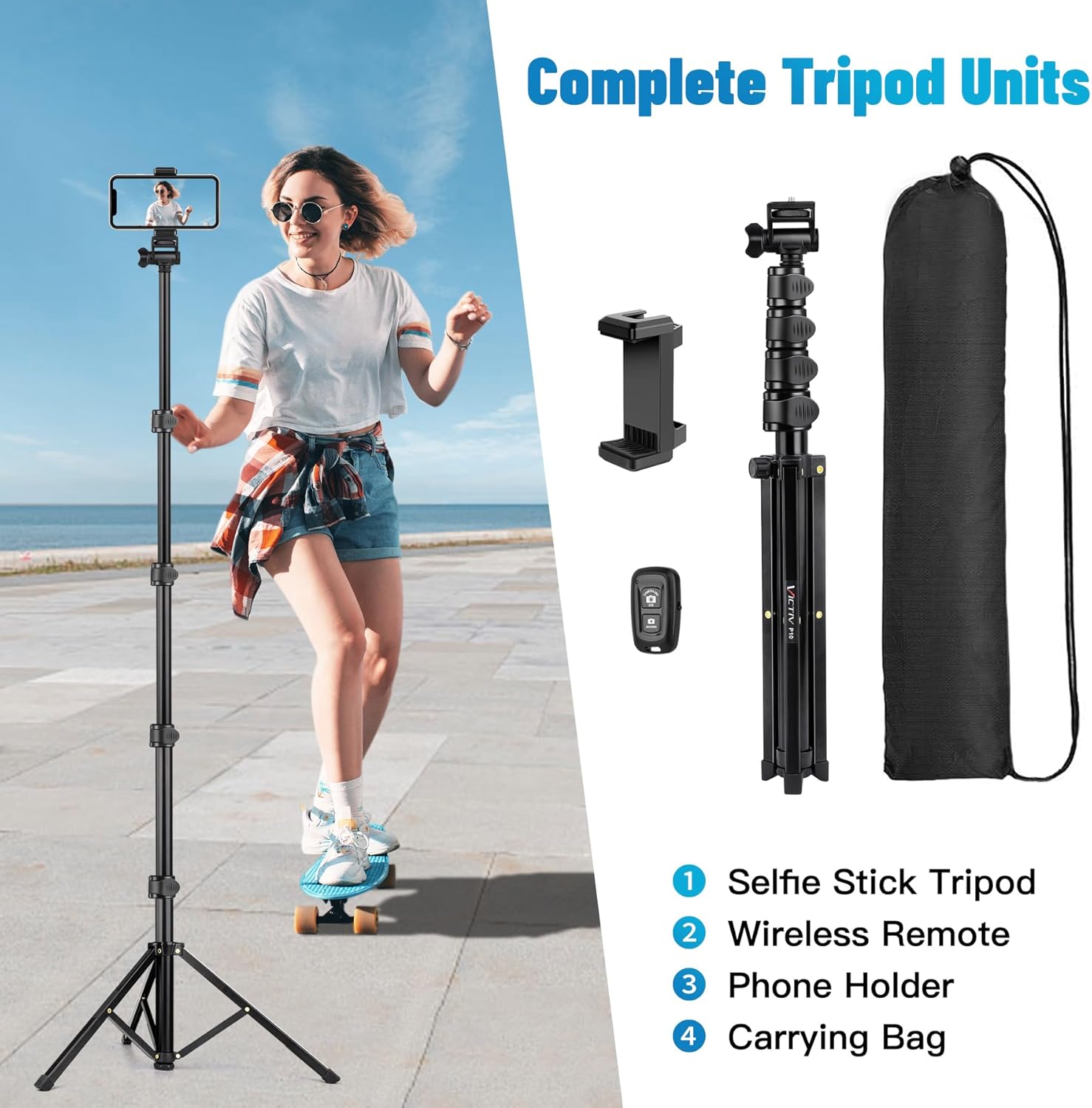 Victiv 70" Phone Tripod, Camera Stand Tripod with Remote and Phone Holder, Sturdy & Stable, Height Adjustable Selfie Stick Mode, Perfect for Selfies/Recording/Vlogging/Live Streaming - Image 7