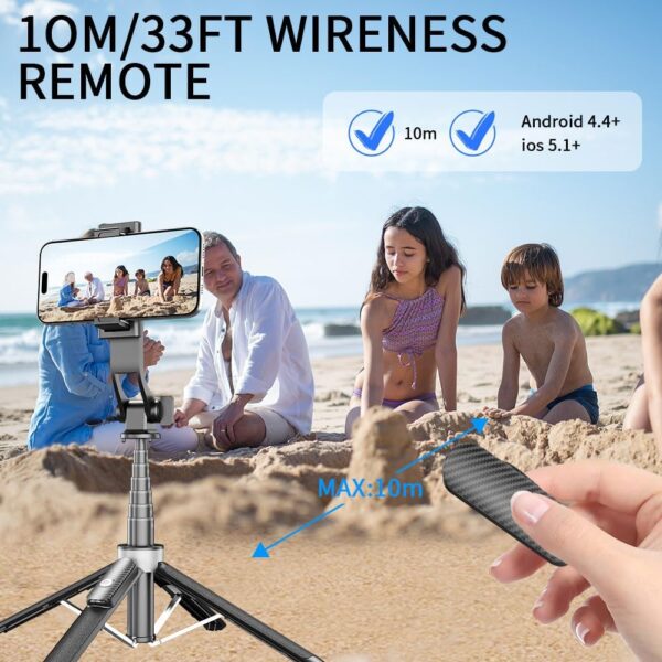 Selfie Stick for Phone Quadpod, 53" Phone Stand, Cell Phone Tripod with Wireless Remote, iPhone Quadpod Stand,Selfie Stick Tripod for iPhone Compatible with All Cell Phones,Camera - Image 4