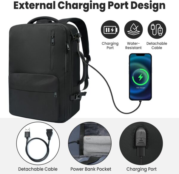 35L Travel Backpack | 180° All-Open Design | Multi-Pockets | Airline Approved Carry on |15.6 inch Laptop Compartment | USB Port |Perfect for Travel Business College Bookbags |Men Women,Black - Image 7