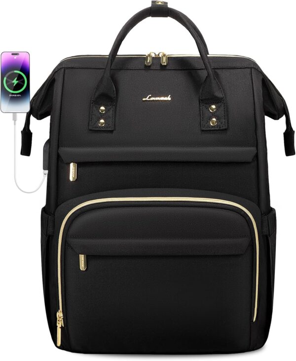 LOVEVOOK Laptop Backpack,15.6 Inch Professional Womens Purse Computer Bag Nurse Teacher Backpack,Waterproof College Work Bags Carry on Travel Back Pack with USB Port,Black - Image 7