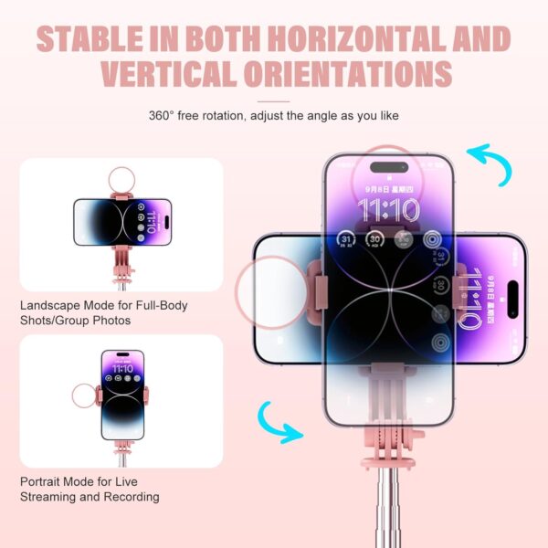 Selfie Stick with Rechargable Remote and Light, Tripod for iPhone, Cell Phone Stand for Video Recording, Portable Travel Essentials Smartphone Mount Holder, Extendable Vlogging Filming Accessories - Image 3