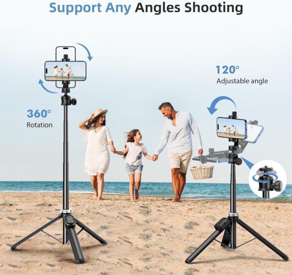 62" Phone Tripod - MIIASI Extendable Tripod for iPhone and Selfie Stick Tripod with Remote, 360° Ball Head Upgraded Cell Phone Tripod for Video Recording, iPhone 14/13/12 Pro Max/Android - Image 4