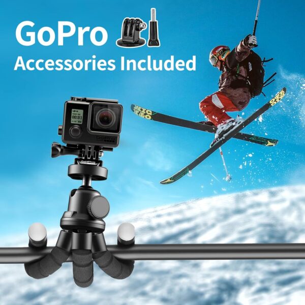 Aureday Phone Tripod, Flexible Tripod for iPhone and Android Cell Phone, Portable Small Tripod with Wireless Remote and Clip for Video Recording/Vlogging/Selfie Black - Image 3